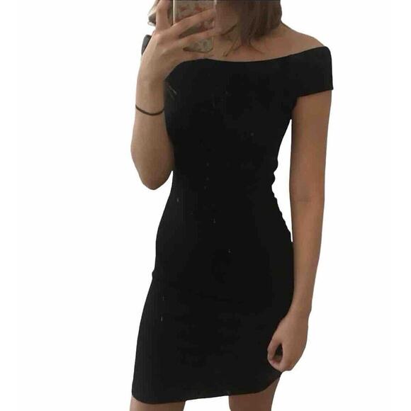 Zara Sexy Black Off-Shoulder Bandeau Style bodycon Dress Stretchy Medium - Picture 1 of 14